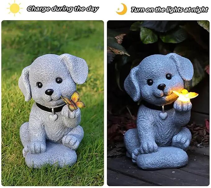 MeritMode Solar Dog Garden Statue with Butterfly Lights - Waterproof Outdoor Statue Decor for Patio, Lawn, Balcony, for Mom, Grandma, Women on Mother’s Day, Father’s Day, Housewarming by GreenHaven Gardens