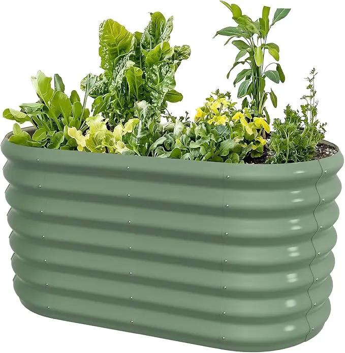 4x2x2ft Oval Galvanized Raised Garden Bed Kits Outdoor Large Metal Modular Planter Box 9-in-1 Raised Beds for Gardening,Vegetables,Fruits,Flowers & Herbs (Green) by GreenHaven Gardens