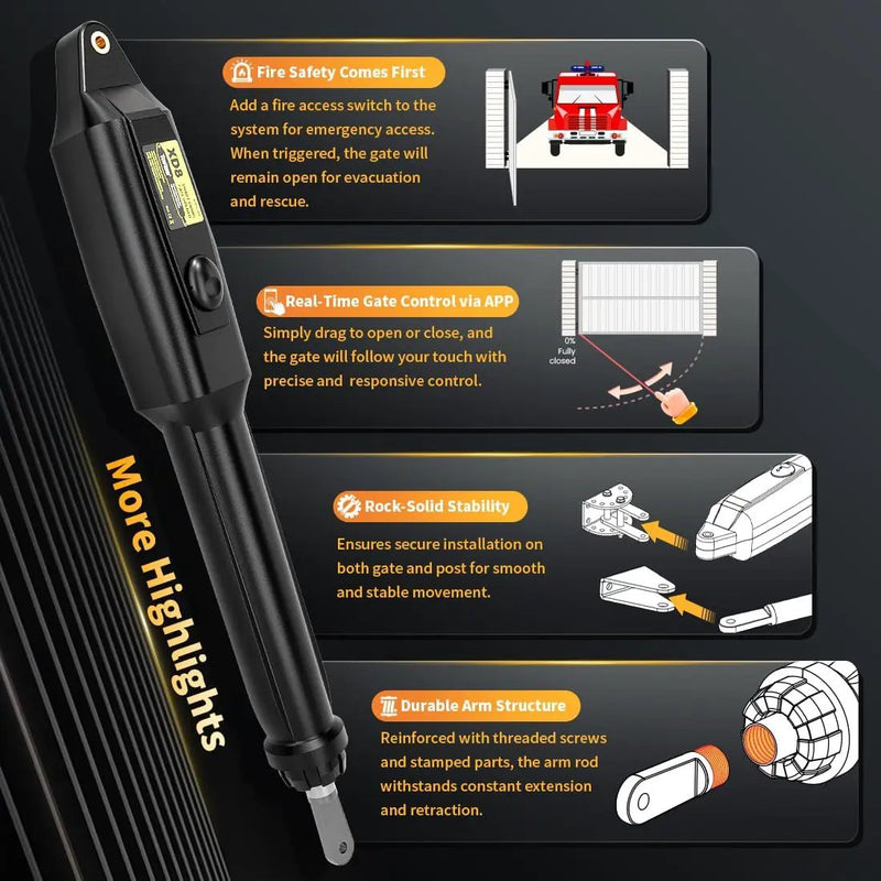 TOPENS XD851 Smart Gate Opener for Heavy Duty Single Swing Gates Up to 18ft, Automatic Gate Opener with App Control AC Powered Remote Control Kit Solar Compatible by GreenHaven Gardens