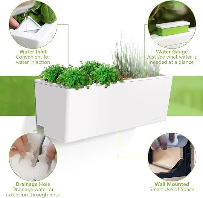 Glowpear Self Watering Planter Box - 23.6", White - UV Stable, Scalable Wall Mounts Plant Pot with Water Gauge, Indoor Outdoor for Vegetables, Flowers, Herbs, and Succulents, Gardening by GreenHaven Gardens