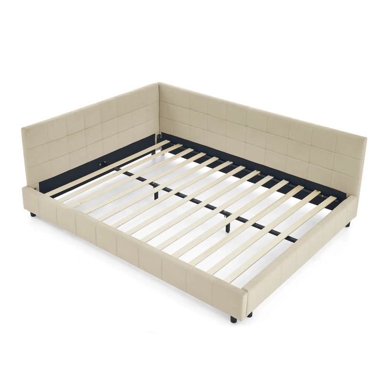 Mid-Century Storage Upholstered Tufted Bed Frame With Backrest And Armrests by Unique Piece Furniture