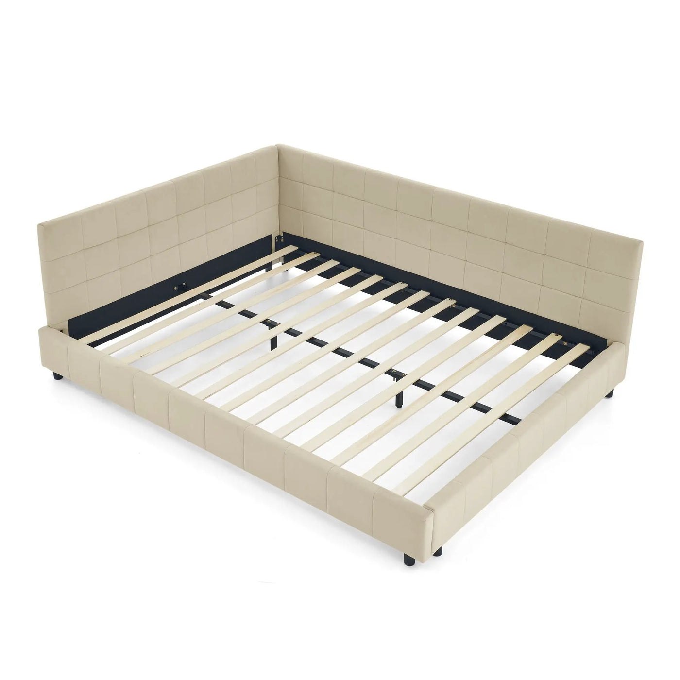 Mid-Century Storage Upholstered Tufted Bed Frame With Backrest And Armrests by HouseOfZazla