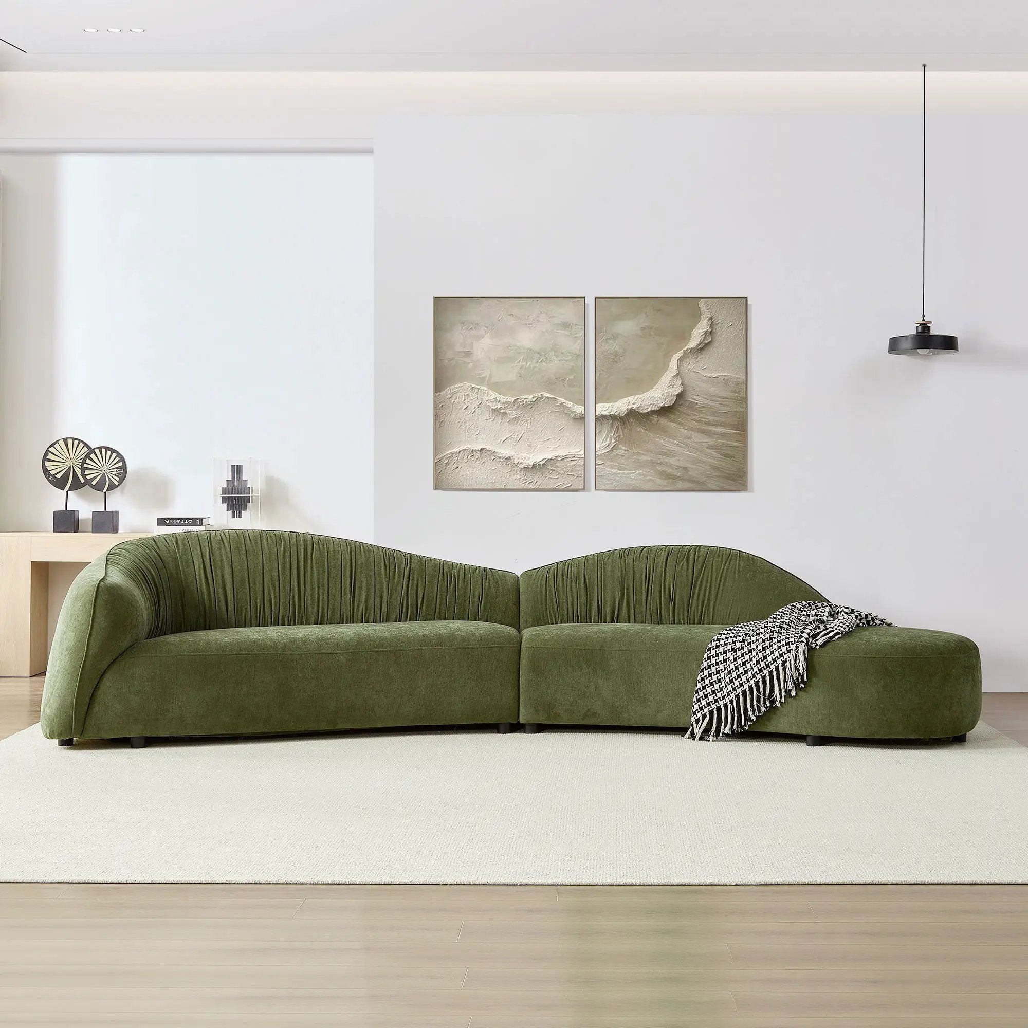 145.67" Mid-Century Upholstered Comfy Couch with Facing Chaise Right by HouseOfZazla