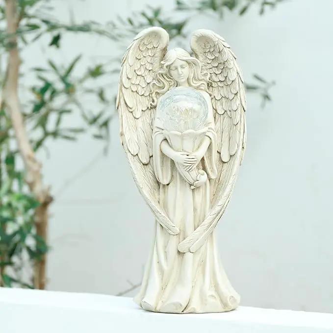 Angel Statues for Garden-Garden Angels Outdoor Statue - Solar Angels Figurines Holding Glass Ball for Outdoor Decor or Housewarming Gift by GreenHaven Gardens