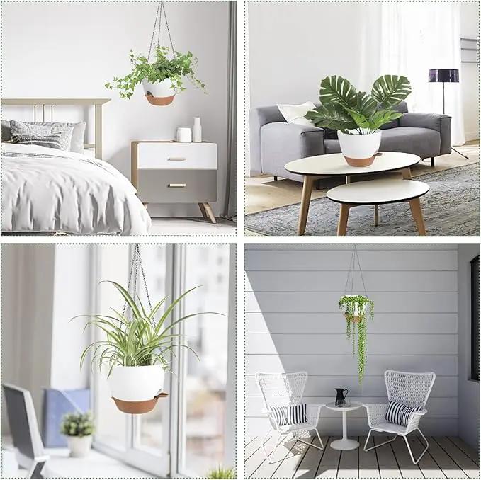 Hanging Planters for Indoor Outdoor Plants, 2 Pack Self Watering Hanging Pot with Drainage Holes & Removable Tray (White, 8'') by GreenHaven Gardens