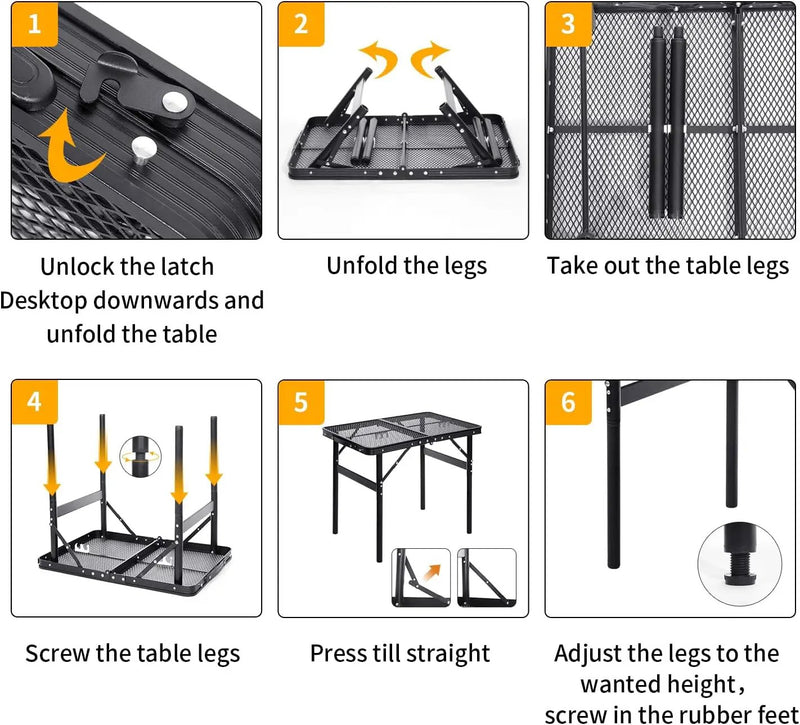 Grill Table Small Folding Table 2FT Foldable Camping Table Picnic Portable Mesh 2 Height Adjustable Outdoor Beach BBQ Black 23.6×15.7× 9.4/20.4inch by GreenHaven Gardens