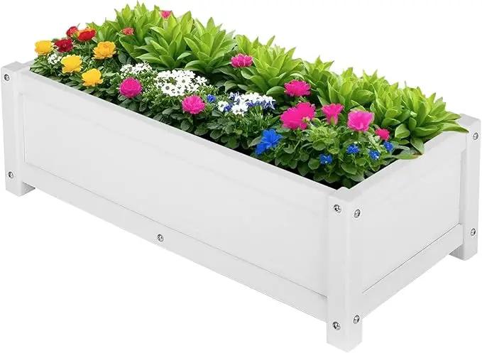 HDPE Raised Planter Box Outdoor,Rot-Resistant and Non-Cracking,Raised Beds for Gardening 29.5 * 14.4 * 9.8 in for Yard,Lawn,Outdoor Planter Boxes Rectangle with Drainage Holes White by GreenHaven Gardens