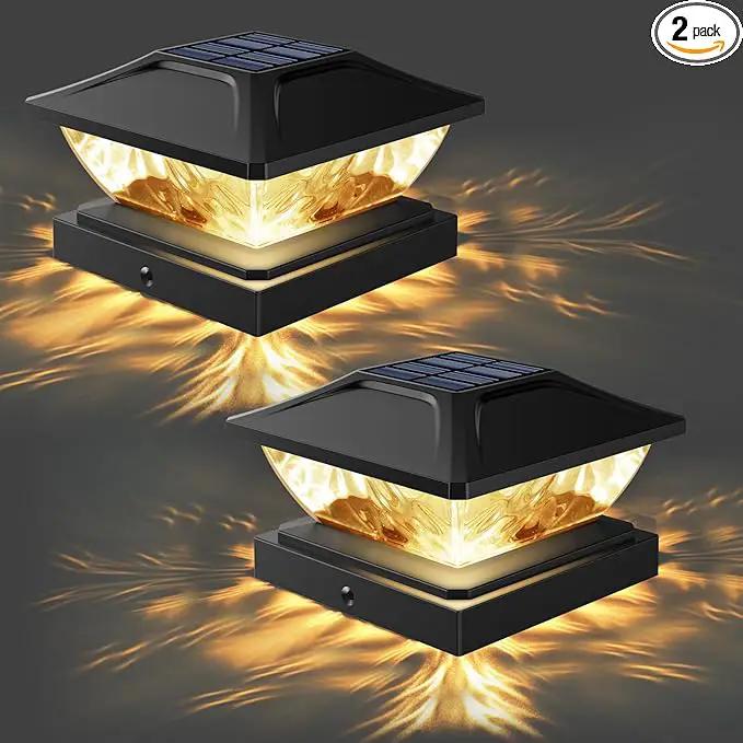 Solar Post Cap Lights Outdoor: 2 Pack 16 LED Fence Post Solar Lights, Solar Powered 2 Lighting Modes 4x4 Post Solar Lights for Garden Patio Deck Step Decor, Fit 3.5x3.5 5x5 Vinyl Wooden Lamp Post by GreenHaven Gardens