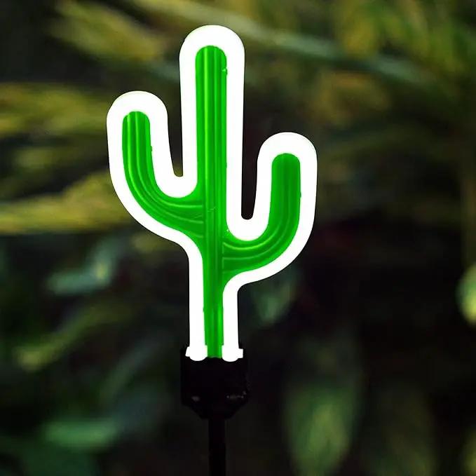 Solar Cactus Neon Lights Outdoor Decor- 2 Pack 41.3 in Gifts for Mom Woman, Garden Stake Decorative LED Lights Waterproof Path Lighting for Christmas Yard Lawn Patio Walkway Driveway Sidewalk Decor by GreenHaven Gardens