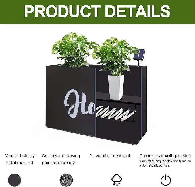Metal LED Planter Box Rectangular Block - Galvanized Steel Long Planters Box with Solar Light Outdoor All-Weather Use with Drainage Holes for Cafe Bar Mall Patio/Porch/Entrance, 35.5×24×12IN（Home） by GreenHaven Gardens