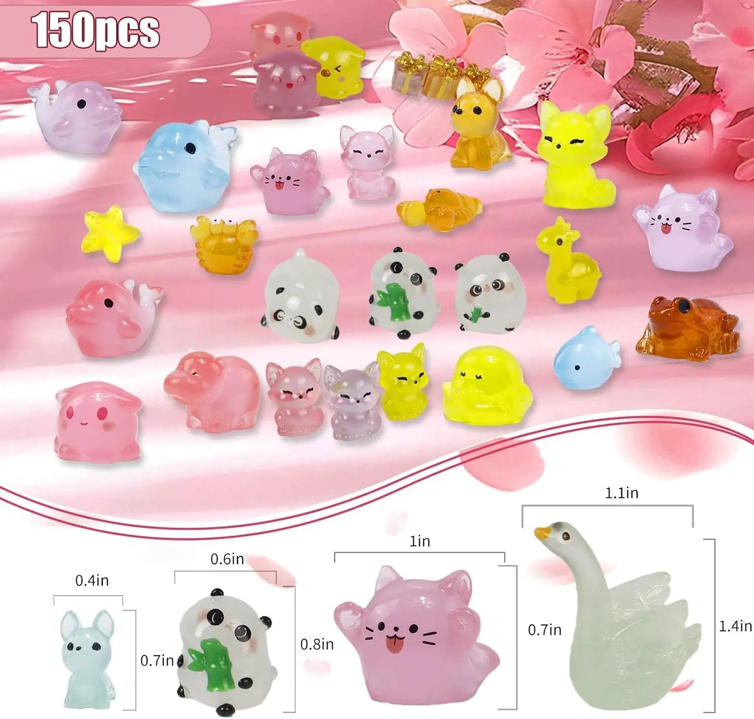 150 Pcs Luminous Mini Resin Animals Bulk, Figures Glow in The Dark, Tiny Miniature Resin Animals for Creative Crafts Ornaments, Fairy Gardens Decor and Dollhouse Hide Accessories by GreenHaven Gardens