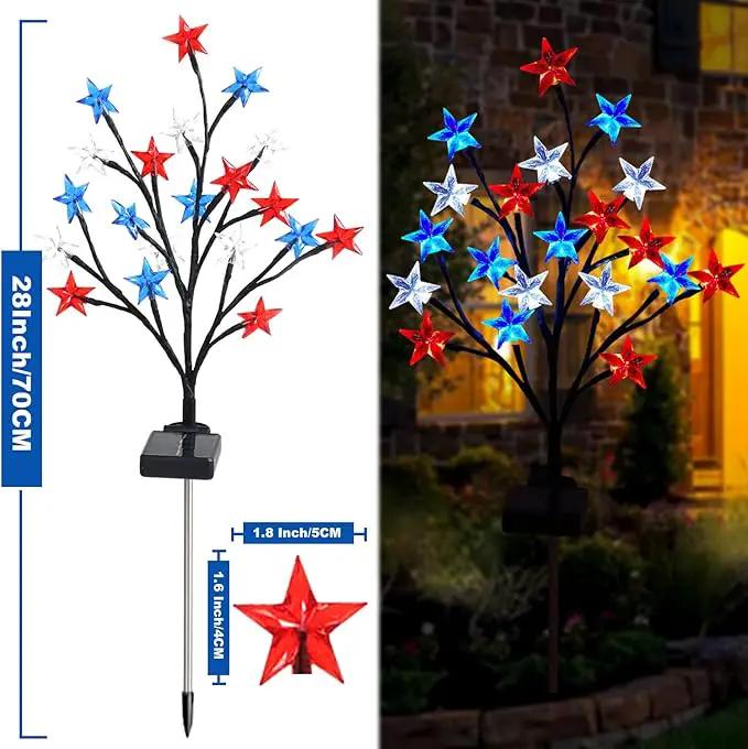2 Packs Solar 4th of July Decorations Outdoor Lights, Solar Red White and Blue Star Pathway Lights, Waterproof Outdoor Patriotic Decorations Lights for July 4th Memorial Day Garden Yard Pathway Grave by GreenHaven Gardens