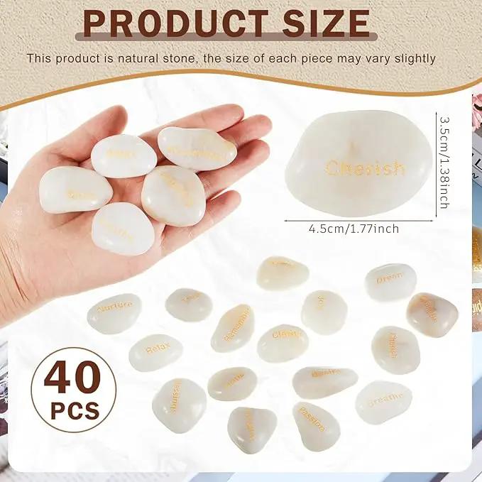 Fabbay Engraved Inspirational Stones Encouragement Motivational Rocks with Words Garden Positive Gift for Christmas Thanksgiving(White,40 Pcs) by GreenHaven Gardens
