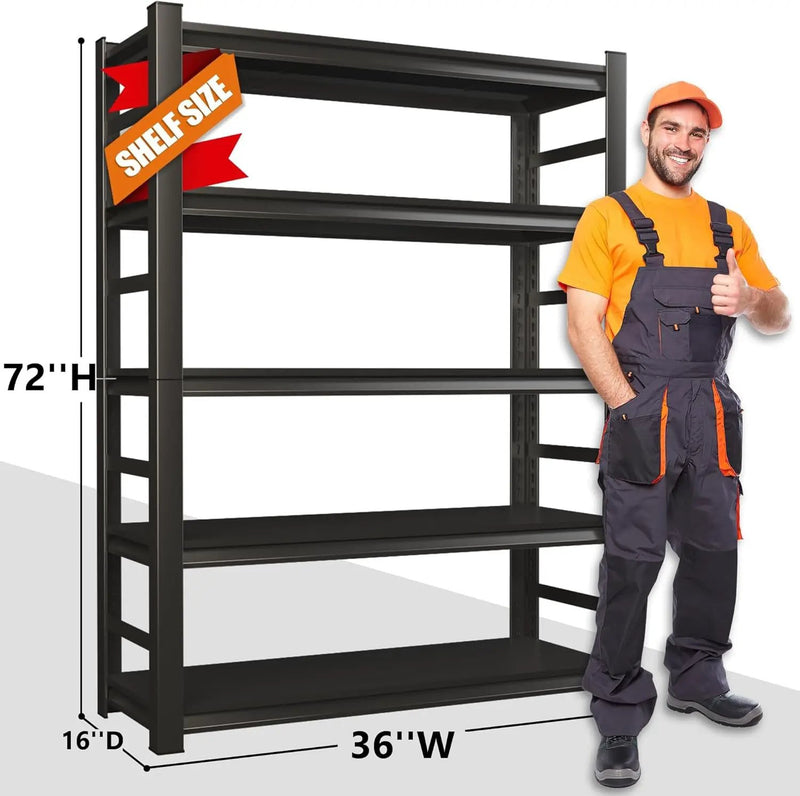 Heavy Duty 5-Tier Garage Shelf Steel Unit 3000lb Capacity | Garage & Basement Storage | Industrial Metal Shelving for Warehouse Workshop | Adjustable Rust-Resistant (72"H x 36"W x 16"D, Black) by GreenHaven Gardens