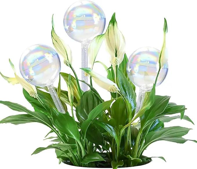 Large Plant Watering Globes, 3PCS Iridescent Rainbow Gradient Color Clear Glass Bulbs Self Watering Spikes Planter Insert, Automatic Plant Waterer Bulbs Devices for All Plants, 9" L * 2.75" D by GreenHaven Gardens