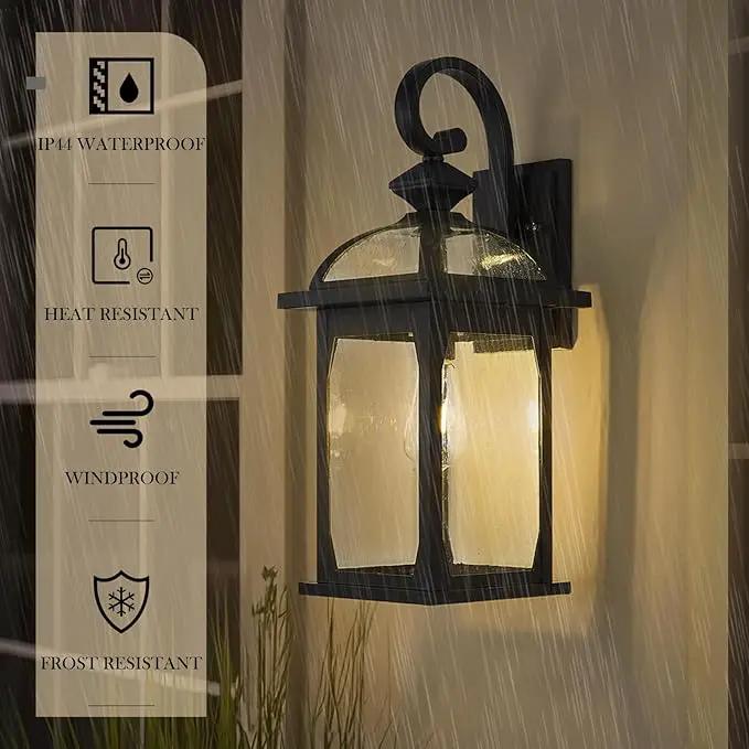 zeyu 22 Inch Outdoor Wall Light Sconce, Large Exterior Wall Light Fixture for House Porch, Die-Cast Aluminum with Seeded Glass, Black Finish, ZD100B-M BK by GreenHaven Gardens