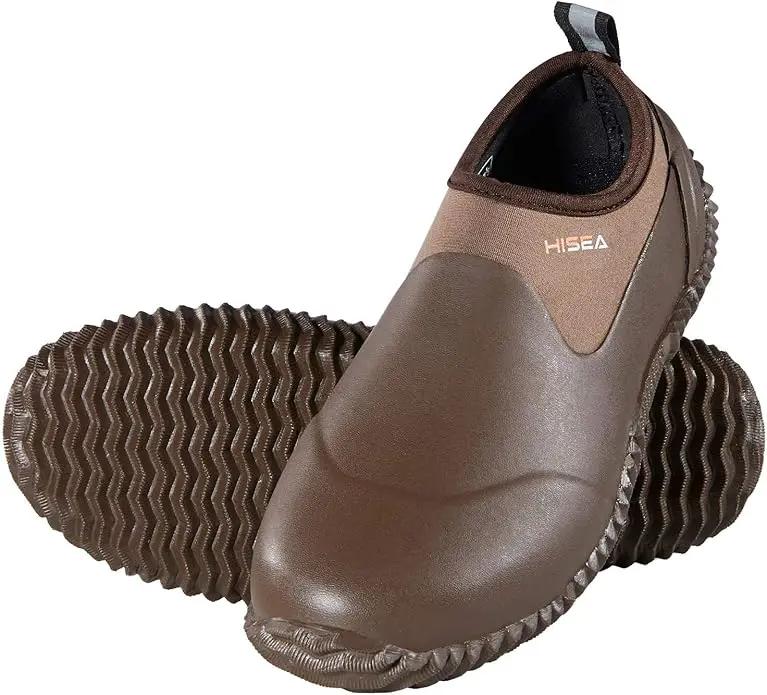 HISEA Unisex Waterproof Garden Shoes, Men's Rubber Rain Boots Women's Ankle Rain Shoes Neoprene Camp Booties Outdoor Slip-On Footwear for Gardening, Farming, Camping, Car Wash, Lawn Care and Yard Work