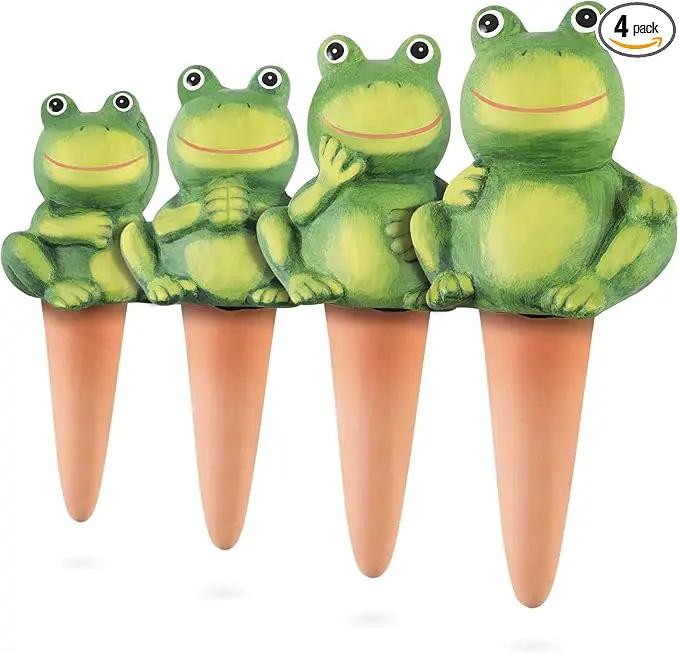 4-Pack Frog Plant Watering Globes Decorative Self Watering Spikes Planter Insert Terracotta Plant Watering Devices Automatic Plant Waterer for Indoor Outdoor Plants by GreenHaven Gardens