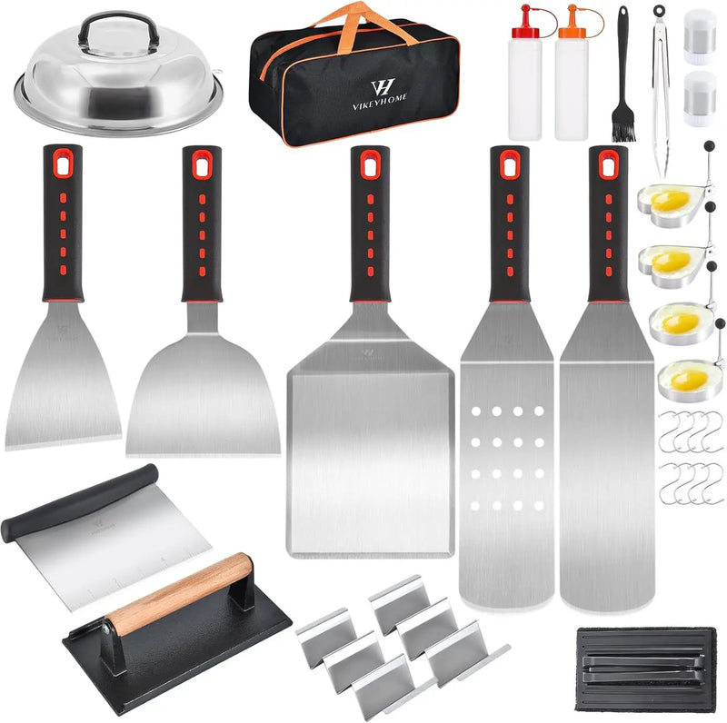 Griddle Accessories Kits, 30 Pcs Griddle Grill Tools Set, Professional Grill BBQ Spatula Set with Basting Cover, Spatula, Scraper, Bottle, Tongs, Egg Ring by GreenHaven Gardens