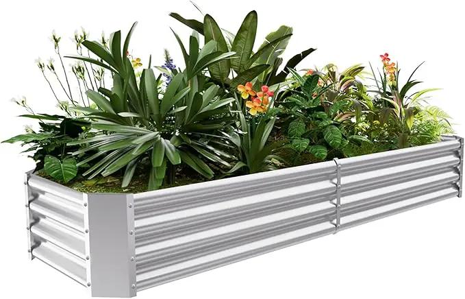 Land Guard 8×4×1ft Galvanized Metal Raised Garden Bed, Metal Planter Kit Box Outdoor for Deep-Rooted Vegetables, Flowers, Green and Herbs…… by GreenHaven Gardens