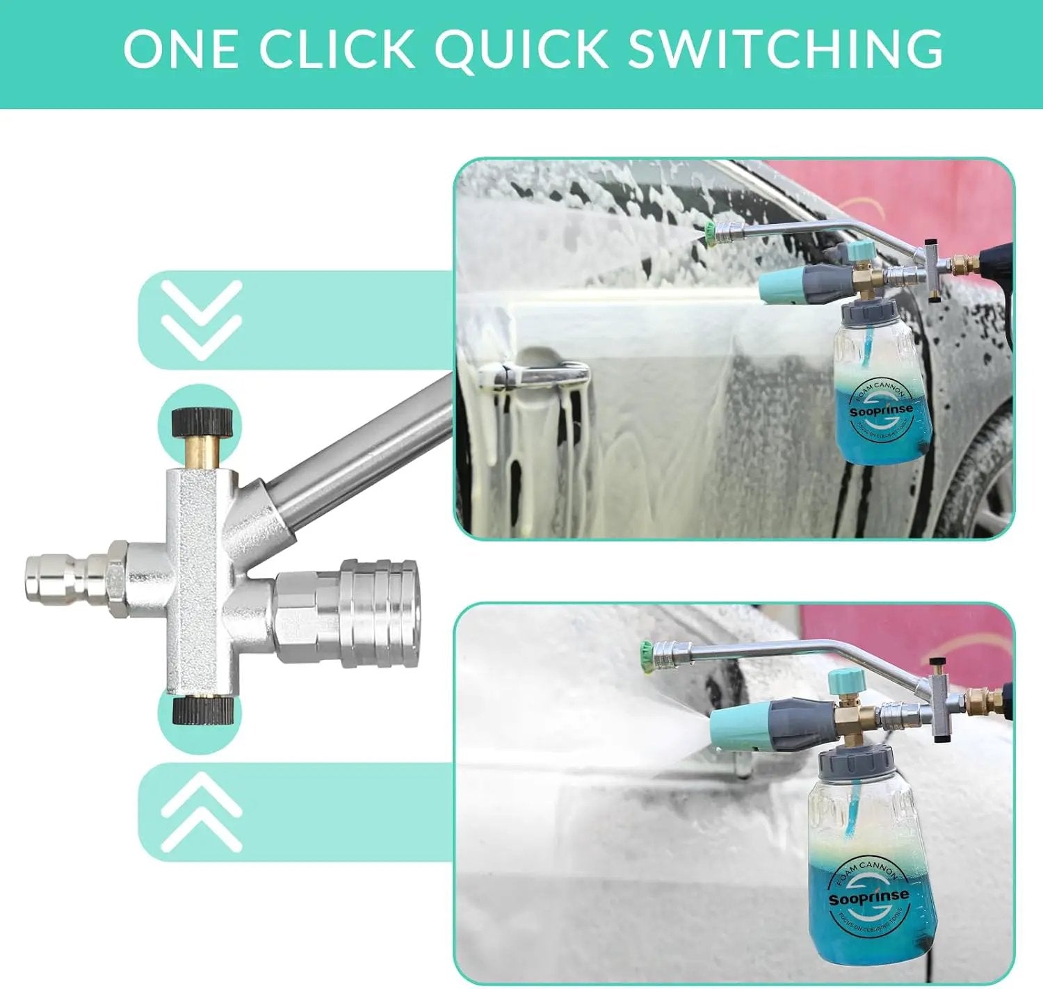 Sooprinse Pressure Washer Foam Cannon with Dual Connector Accessory, Power Washer Soap Cannon with Double Tip Attachment, 5 Power Washer Nozzle Tips, 1/4" Quick Connect, 4000 PSI by GreenHaven Gardens