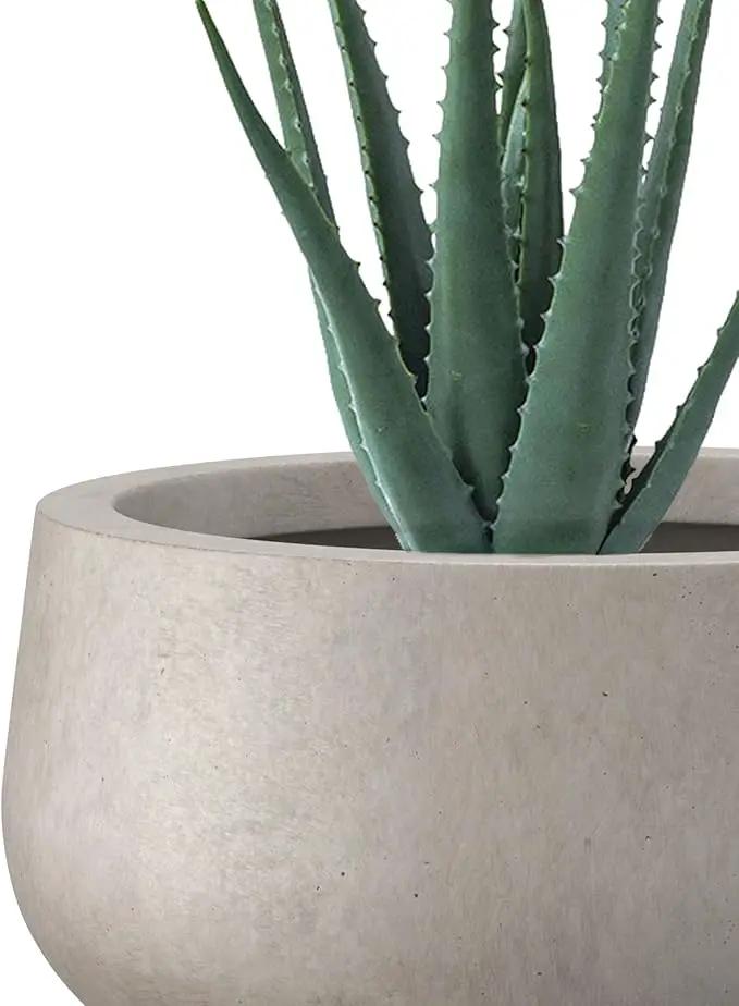 Kante 19.6",15.7",11.8" Dia Round Concrete Planters Set of 3, Outdoor Indoor Large Plant Pots with Drainage Hole, Modern Curvaceous Design, Weathered Concrete by GreenHaven Gardens