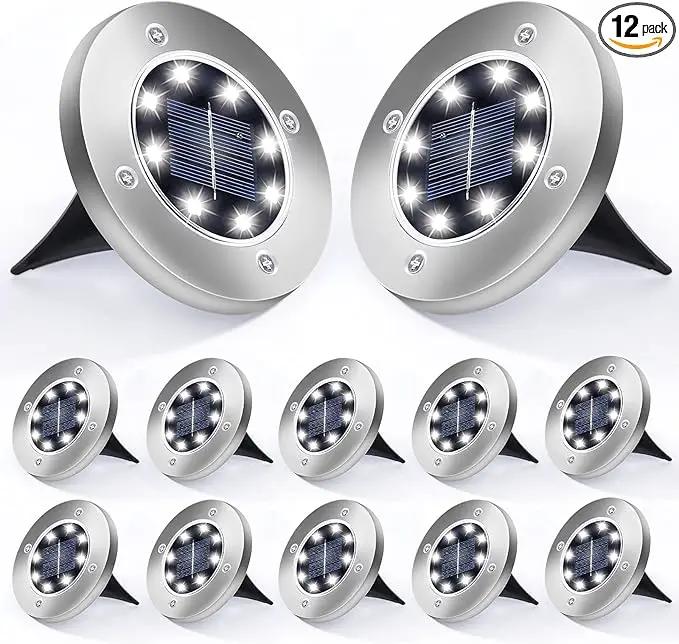 Aogist Solar Ground Lights 12 Packs, 8 LED Solar Garden Lights, Outdoor Solar Disk Lights, In-ground Outdoor Landscape Lights for Pathway Yard Walkway Patio Lawn Path (Cold White) by GreenHaven Gardens