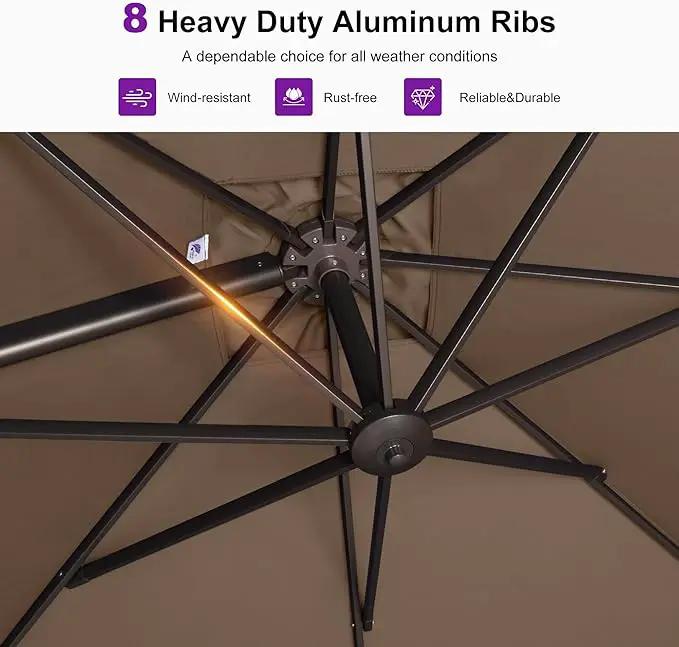 PURPLE LEAF 8 Feet Cantilever Patio Umbrella Square Umbrella with 360° Rotation and Aluminum Offset Hanging Outdoor Umbrella for Pool Garden Backyard Deck, Taupe by GreenHaven Gardens