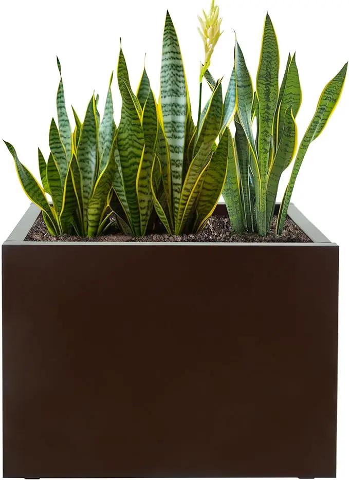 Galvanized Steel Rectangular Planter, 16"x 12"x 12" Small Planters for Outdoor Plants, Brown Outdoor Planter with Drainage Holes by GreenHaven Gardens