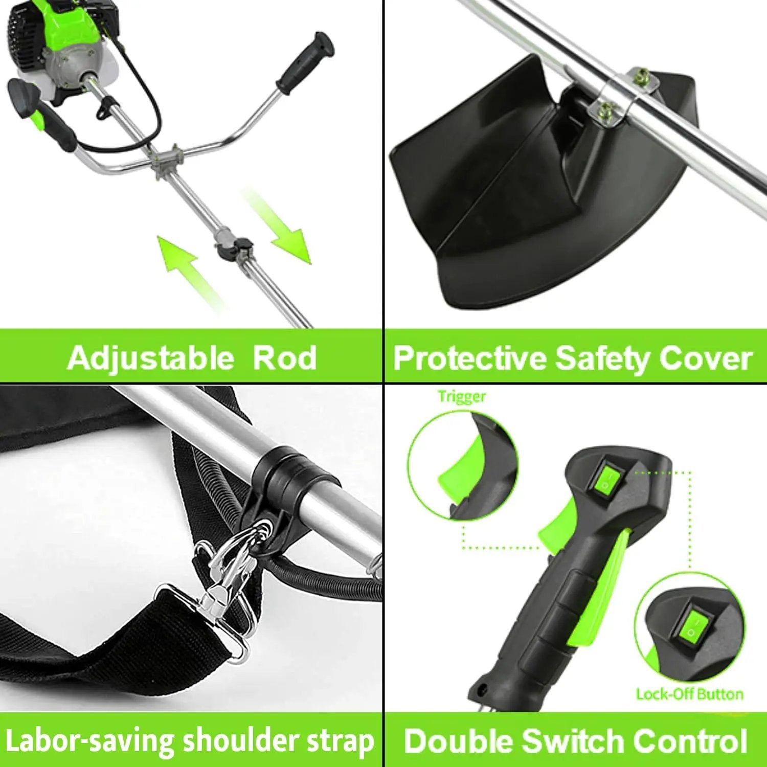 58CC Weed Wacker, Weed Eater Gas Powered 4 in 1 Cordless, String Trimmers 2-Cycle Gas Brush Cutter Weed Wacker Straight Shaft Gas Grass Trimmer for Lawn and Garden Care Trimming (Green) by GreenHaven Gardens