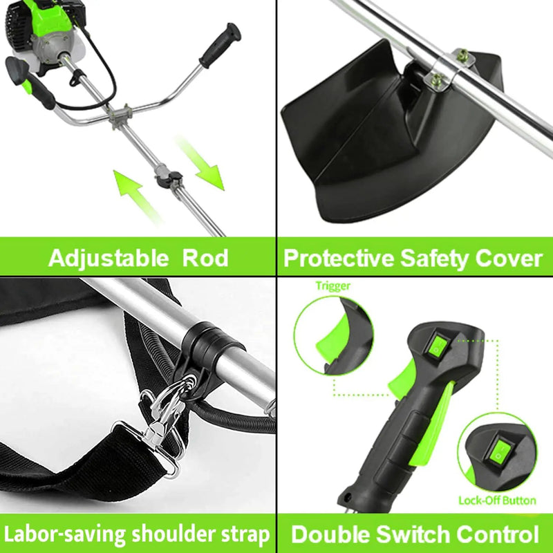 COOCHEER Brush Cutter Gas Powered 58cc, 4 in 1 Weed Wacker Gas Powered, 2 Cycle Straight Shaft String Trimmer Grass Cutter Machine for Lawn and Garden Care Trimming, Green by GreenHaven Gardens