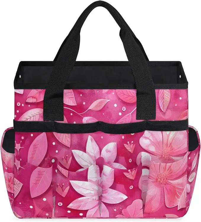 Rose Red flower Gardening Tool Bag,Heavy Duty Garden Tote Bag,Portable Oxford Gardening Storage Basket Organizer Handbag with Pockets Handle,Hand Tools Gifts for Outdoor Garden Lawn by GreenHaven Gardens