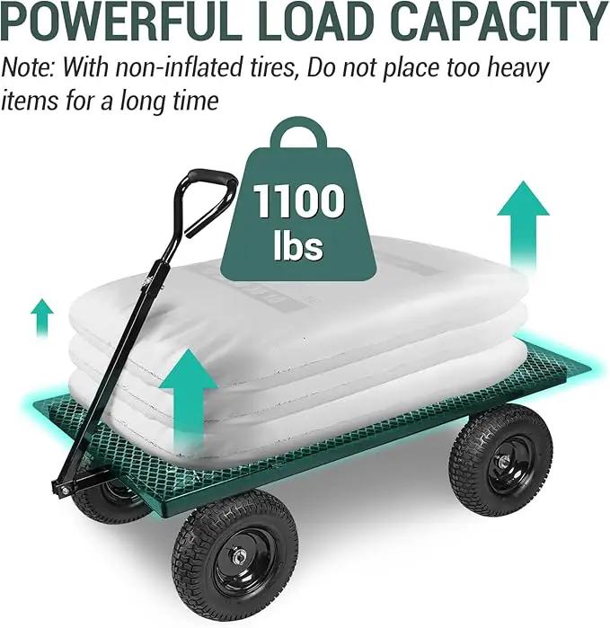 Taifa Heavy Duty 1100 Lbs Capacity Steel Garden Cart with 11.5 inch Tire, Removable Side Panels Turn Into Flatbed, Utility Cart for Yard Lawn and Farm, Metal Wagon with 180° Rotating Handle, Black by GreenHaven Gardens