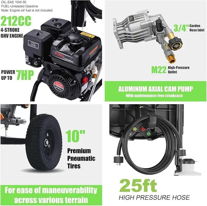4200PSI Pressure Washer 4.0GPM Gas Power Washer 212CC Gas Powered Washing Machine Commercial High Pressure Washer with 25ft Hose&5 Nozzles for Patio Garden Yard Vehicle,EPA/CARB/ETL by GreenHaven Gardens