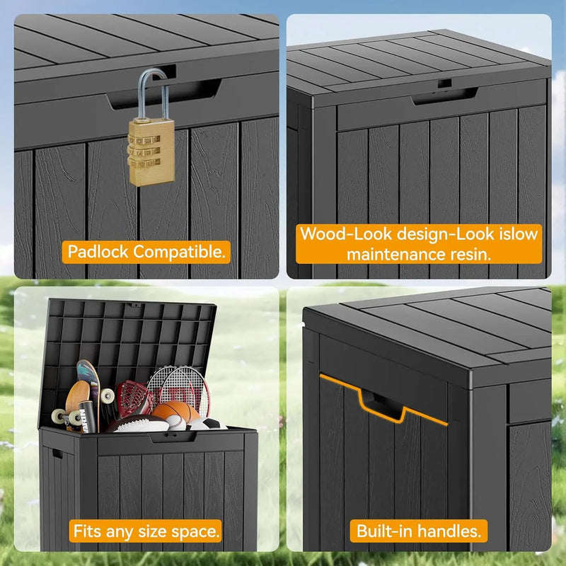 KAMABOKO 32 Gallon Outdoor Storage Box 2 Pack All-Weather Deck Box for Patio Furniture, Package Deliveries, Garden Tools, Pool Supplies & Cushions, Black by GreenHaven Gardens