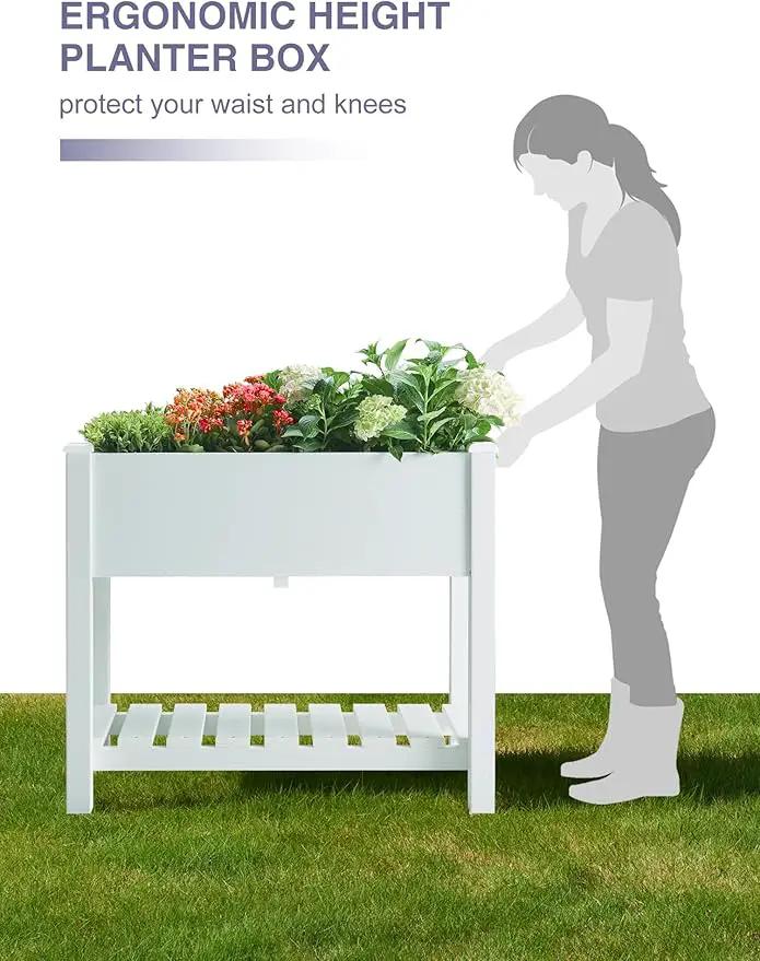 Psilvam Planter Box Raised Garden Bed, Poly Lumber Raised Garden Beds Outdoor with Storage Racks and Tarps, Superior to Cedar Elevated Garden Bed with Leg, for Balcony and Porch, 350 lbs Load (White) by GreenHaven Gardens