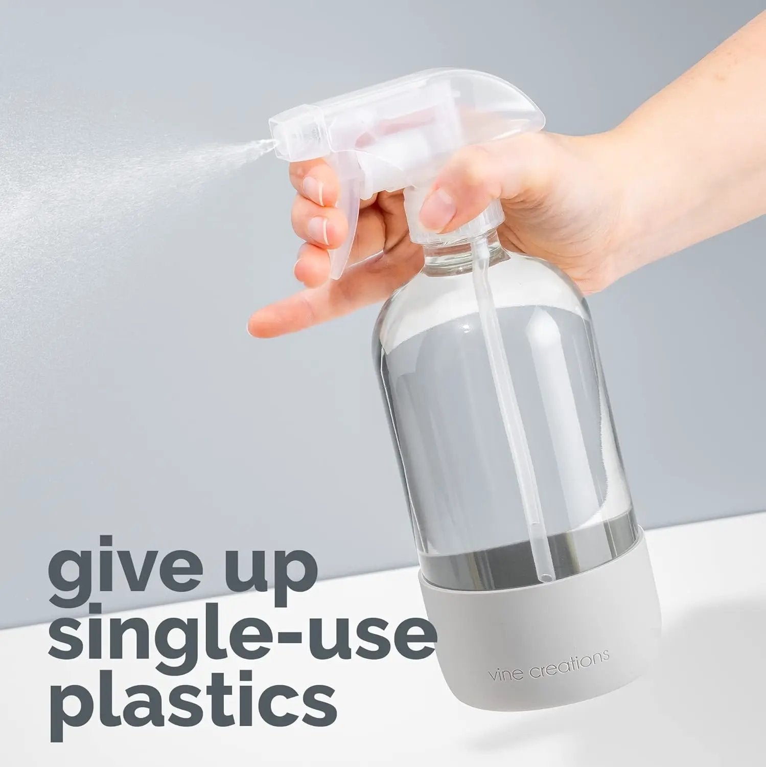 Vine Creations Glass Spray Bottles for Cleaning Solutions, Clear Glass Spray Bottle with Silicone Sleeve, 16 oz Empty Spray Bottles for Cleaning, Plant Spray Bottle, Mist and Stream Nozzle - 2 Pack by GreenHaven Gardens