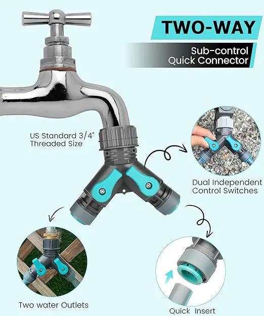 Automatic Drip Irrigation Kits with Y-Type Distribution Tubing, 14 Drip and Spray Integrated Nozzles, 33ft PE Main Tube, and 33ft PVC Branch Tubing for Garden, Patio, and Greenhouse by GreenHaven Gardens