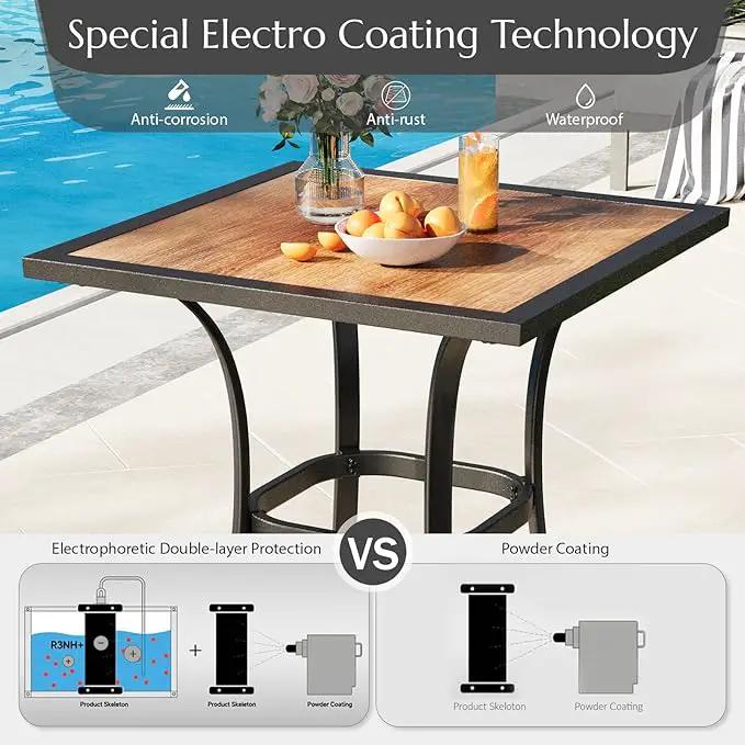 AECOJOY Outdoor Height Bar Table, 36'' Metal Frame Bar Table Bistro Square Table with Wooden Top, High Top Outdoor Pub for Patio Garden Lawn Poolside, Brown by GreenHaven Gardens