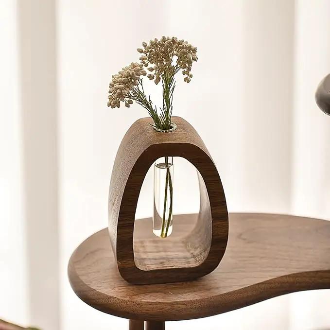 Solid Wood Frame Glass Test Tube Vase Desk Hydroponic Plant, Enhances Home and Office Environment, Small Size (Small) by GreenHaven Gardens