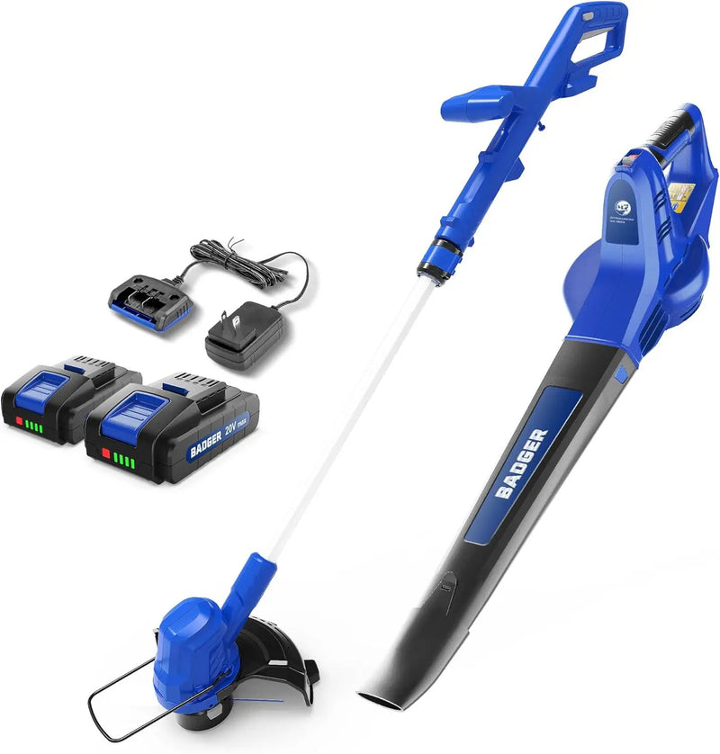 WILD BADGER POWER 20V Weed Wacker & Leaf Blower, Electric with 2 * 2Ah Battery & Charger, String Trimmer, Lightweight, Adjustable Telescopic Shaft, Easy to Use by GreenHaven Gardens