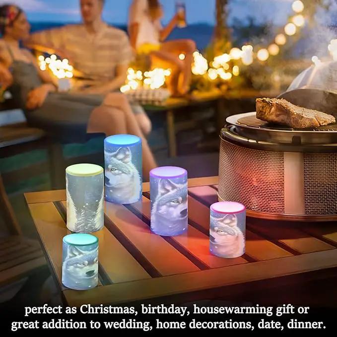 Flickering Flameless Candles, Wolf Snowy LED Candles with Remote Timer, Set of 2 Battery Operated Candle for Valentine Wedding Birthday by GreenHaven Gardens