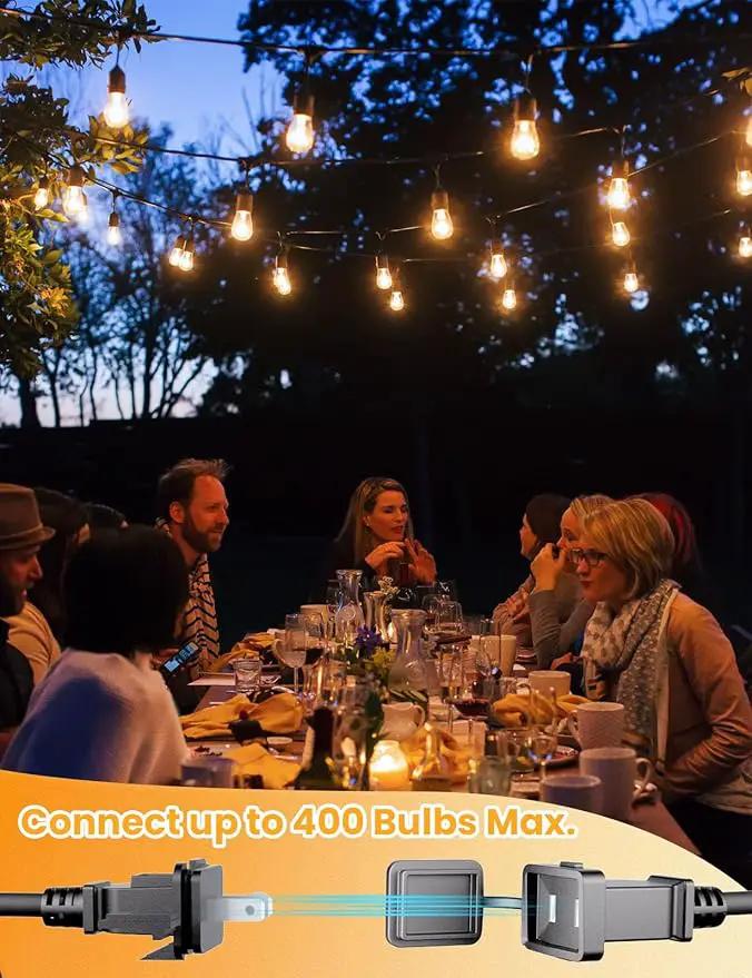 Svater Outdoor String Lights 200 FT, E26 Socket, 64pc S14 Shatterpoof Bulbs, 1 Watt Dimmable 2700K Warm White, IP65 Waterproof Commercial Grade Patio Light (4 Pack X 50FT) by GreenHaven Gardens