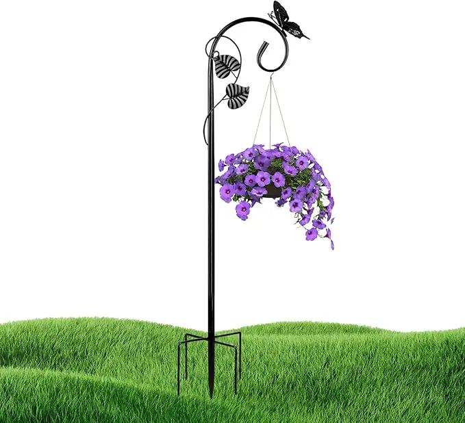 Shepherds Hooks for Outdoor Hummingbird Bird Feeder Pole Hanger 49 Inches with 5 Prongs Base Stainless Metal Adjustable Garden Hanging Holder Weddings Garden Decor Butterfly 1-Pack by GreenHaven Gardens