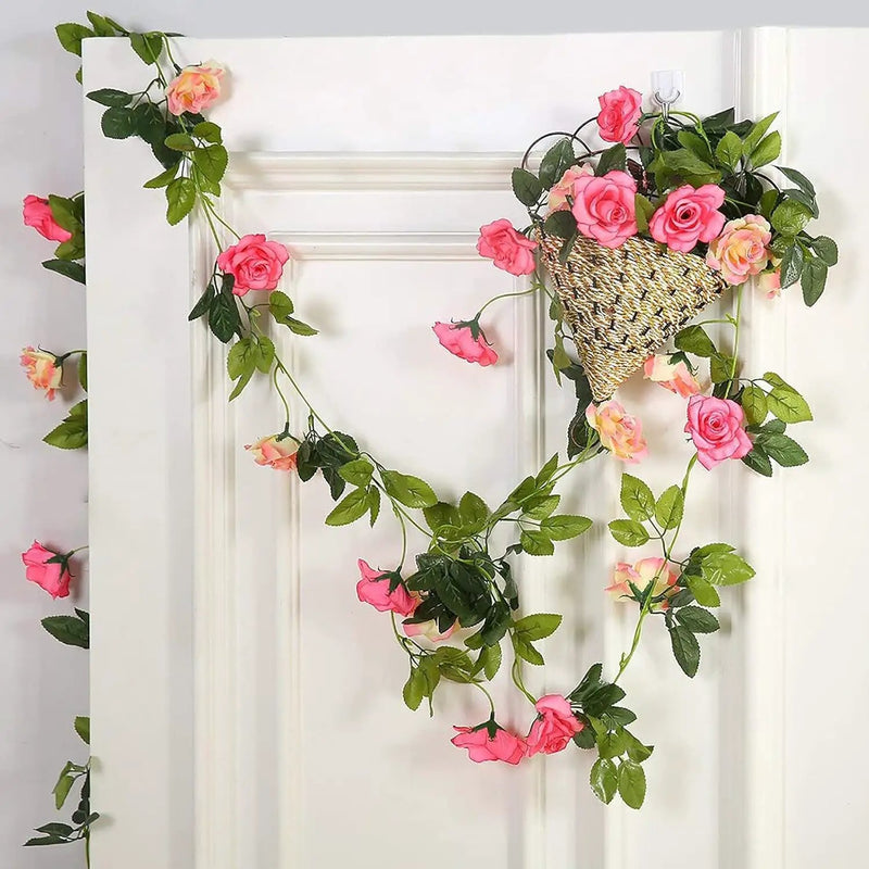 JUSTOYOU Artificial Rose Garland Vines Pink Flowers Hanging Silk Rose Vine for Wedding Home Office Arch Arrangement Decoration 7.6FT(2PCS) by GreenHaven Gardens