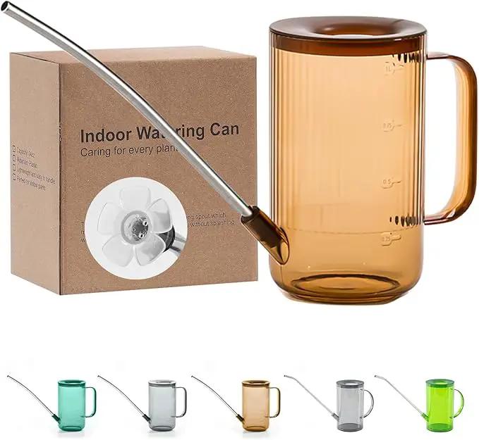 Tennedriv Green Long Spout Watering Can Indoor, Small Watering Cans for House Plants, Flowers, Succulents (Brown) by GreenHaven Gardens