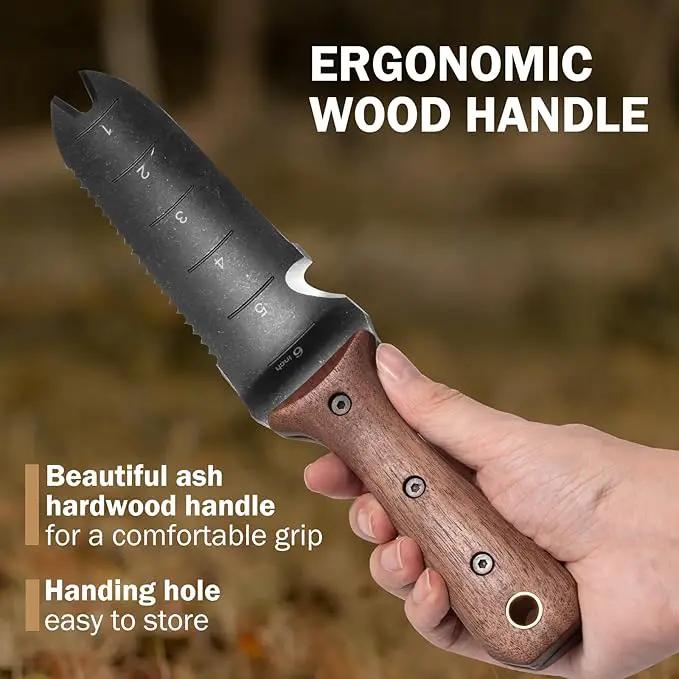 Hori Hori Garden Knife, Garden Tools with Sheath for Weeding,Planting,Digging, 7" Stainless Steel Blade with Cutting Edge, Full-Tang Wood Handle with Hanging Hole by GreenHaven Gardens