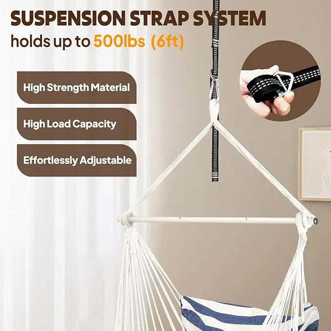 Chihee Hammock Chair Hanging Chair with Foot Rest 2 Cushions Max 500lbs Robust Metal Spreader Bar Collapsible Easy Storage Soft Cotton Swing Chair Strong Strap Iron Carabiner Side Pocket Included by GreenHaven Gardens