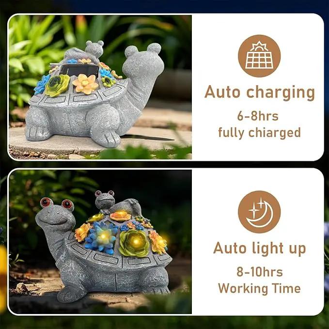 J.CARP Outdoor Solar Garden Turtle Statue with Succulents and 7 LED Lights for Garden, Patio, Lawn, Outdoor Patio and Deck Decorations, Unique Housewarming Gifts by GreenHaven Gardens