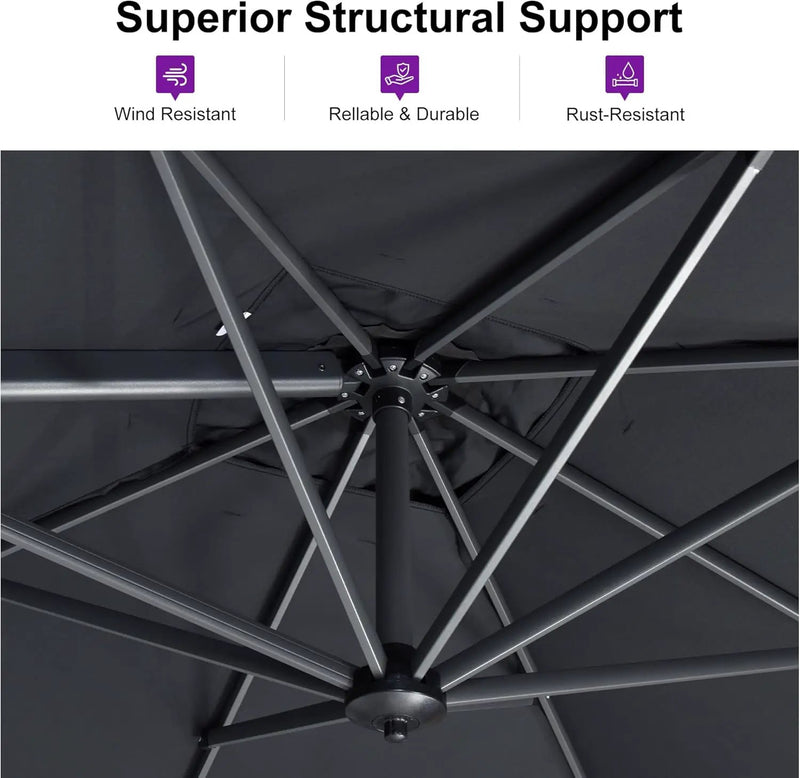 PURPLE LEAF 8 Feet Patio Umbrella Outdoor Cantilever Square Umbrella Aluminum Offset Umbrella with 360-degree Rotation for Garden Deck Pool Patio, Grey by GreenHaven Gardens